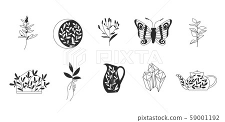 Logo templates in doodle line art and silhouette design with nature elements. 59001192