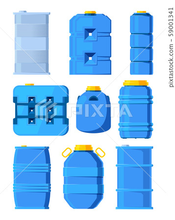 Water tanks. Set of various barrels in cartoon style 59001341