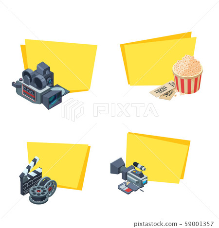 Vector cinematograph isometric elements stickers set illustration 59001357