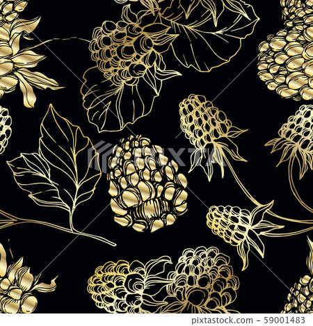 Vector Blackberry healthy food. Black and white engraved ink art. Seamless background pattern. 59001483