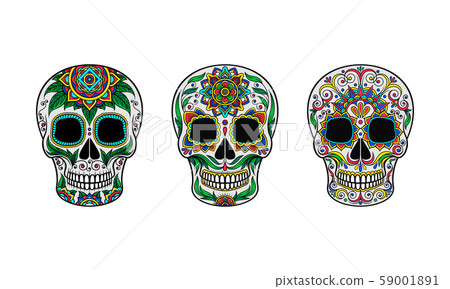 Set of hand painted skulls. Vector illustration. 59001891