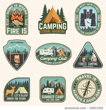 Set of Summer camp badges. Vector. Concept for shirt or logo, print, stamp, patch or tee. Design 59001892