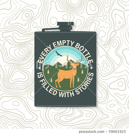 Every empty bottle is filled with stories. Summer camp badge. For patch, stamp. Vector. Concept for 59001925