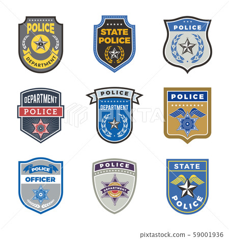 Police shield. Government agent badges and police department officer security vector symbols Police shield. Government agent badges and police department officer security vector symbols 59001936