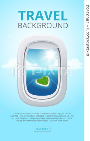 Airplane window views. Closeup portholes business aircraft blue clean shine sky air. Travel vector 59001952