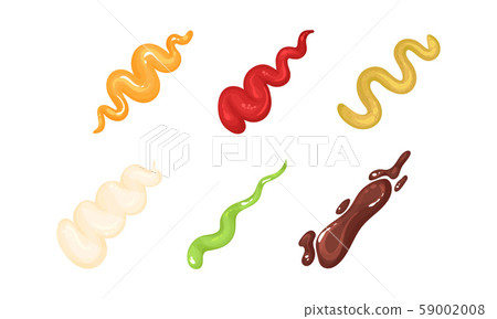 Colorful Different Sauce Strips Vector Set. Various Assortment of Spicy Gourmet Colorful Different Sauce Strips Vector Set. Various Assortment of Spicy Gourmet 59002008