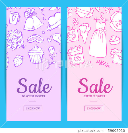 Vector doodle wedding elements sale web banner templates illustration Vector doodle wedding elements sale web banner templates illustration 59002010