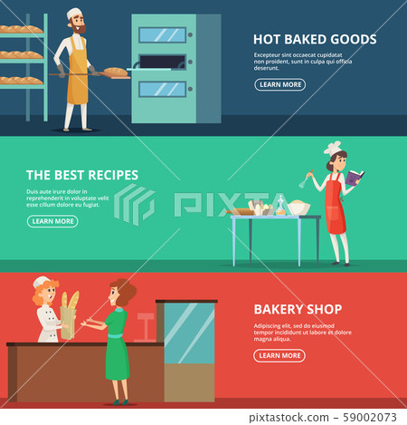 Horizontal banners of various characters bakers at work 59002073