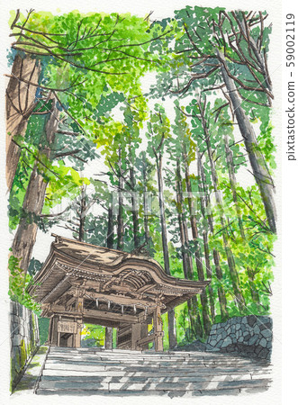 Okamiyama Shrine Okumiya, watercolor painting 59002119