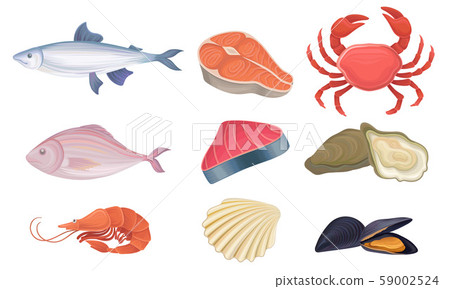 Seafood Vector Set. Crustacean Delicacy Market Concept Seafood Vector Set. Crustacean Delicacy Market Concept 59002524