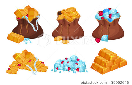 Piratic Chests and Sack With Treasures Vector Set Piratic Chests and Sack With Treasures Vector Set 59002646