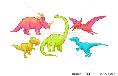 Jurassic Reptiles Vector Set Isolated On White Background 59005308