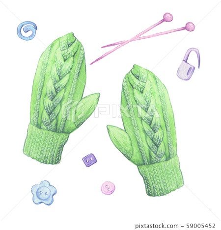 Watercolor Cartoon Mittens And Knitting Stock Illustration 59005452 Pixta