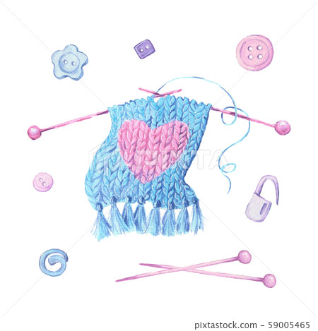 Watercolor cartoon motif and knitting... - Stock Illustration [59005465] -  PIXTA