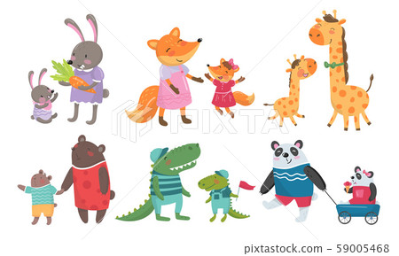 Animal Cubs And Their Parents Childish Vector Illustrations 59005468