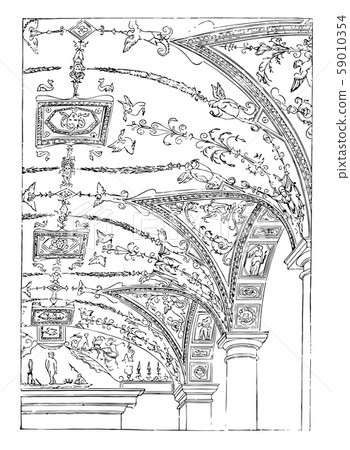 Painted Vault of the Florentine Palace in Rom - Stock Illustration ...