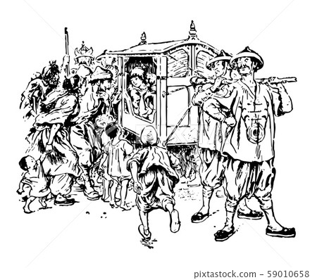 Queen arriving vintage illustration 59010658