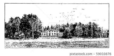 Gore Place, Federal style, vintage engraving. Gore Place, Federal style, vintage engraving. 59010876