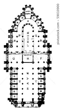 Amiens Cathedral Apsidal aisle vintage engraving. 59010900