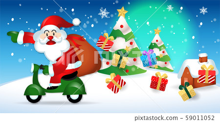 Merry Christmas. Santa Claus cute cartoon for Christmas and New Year background. Vector illustration. Merry Christmas. Santa Claus cute cartoon for Christmas and New Year background. Vector illustration. 59011052