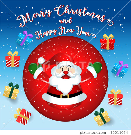 Merry Christmas. Santa Claus cute cartoon for Christmas and New Year background. Vector illustration. Merry Christmas. Santa Claus cute cartoon for Christmas and New Year background. Vector illustration. 59011054