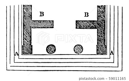 Antae sidewalls of a building vintage engraving. 59011165