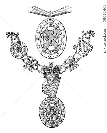 Insignia of the Order of St. Patrick is worn over Insignia of the Order of St. Patrick is worn over 59011462