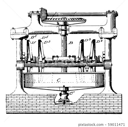 Bed Pan Grinding Mill, vintage illustration. 59011471