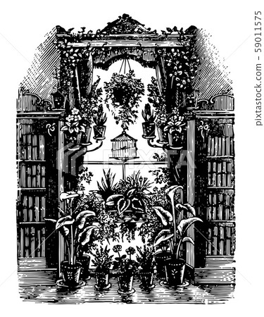 Window Garden building or house vintage engraving. Window Garden building or house vintage engraving. 59011575