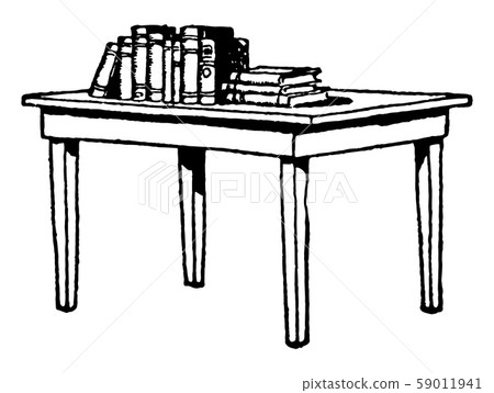 Table with Books, furniture, vintage engraving. Table with Books, furniture, vintage engraving. 59011941