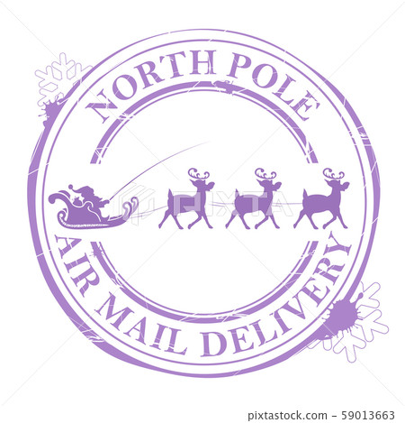 Christmas violet print with Santa Claus in a sleigh rides on deer, design element 59013663