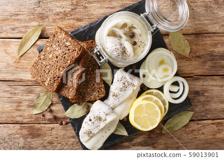 Tasty homemade salted herring with onions, 59013901