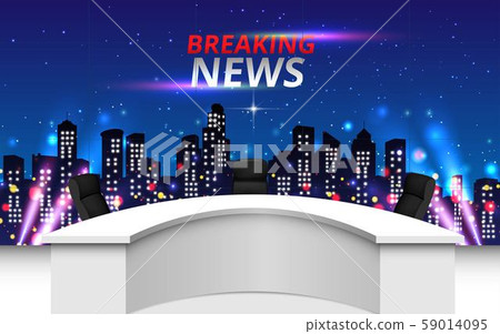 News Studio With City In The Night Background Stock Illustration