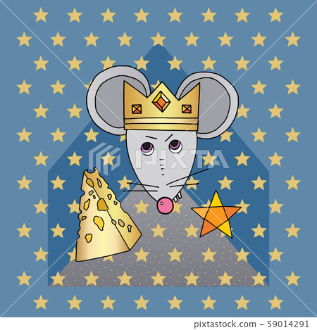 Rat character vector illustration. Mouse animal with cheese, stars. New Year symbol. Hand drawn Rat character vector illustration. Mouse animal with cheese, stars. New Year symbol. Hand drawn 59014291