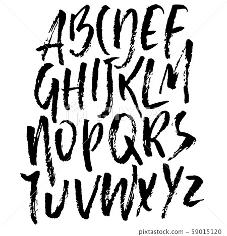 Hand drawn dry brush font. Modern brush lettering. Grunge style alphabet. Vector illustration. 59015120