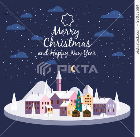 Merry Christmas urban night winter city street... - Stock Illustration ...