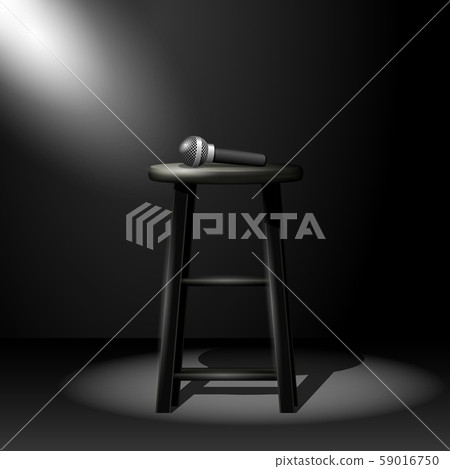 Stand up comedy stage - microphone on stool in ray 59016750