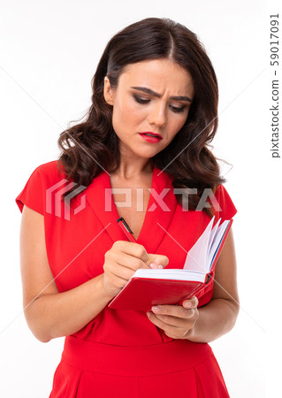 girl interviews and listens carefully to the interlocutor, portrait of an office worker with a girl interviews and listens carefully to the interlocutor, portrait of an office worker with a 59017091