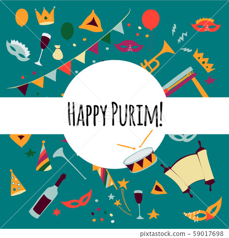Vector illustration Happy Purim carnival set of 59017698