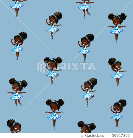 Watercolor Dancing African Ballerinas wearing blue tutu. Seamless background. Vintage pattern. Watercolor Dancing African Ballerinas wearing blue tutu. Seamless background. Vintage pattern. 59017893