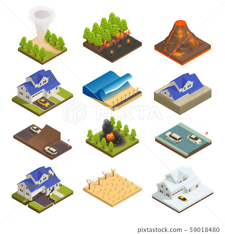 Natural Disaster Isometric Icon Set 59018480