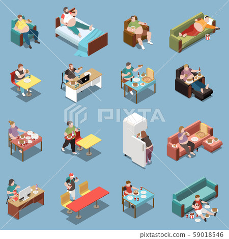 Gluttony Isometric Icons Set Gluttony Isometric Icons Set 59018546