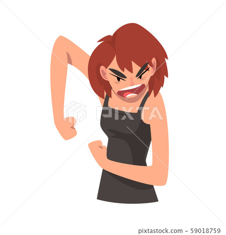Furious Young Woman, Female Character Facial Emotions Vector Illustration 59018759