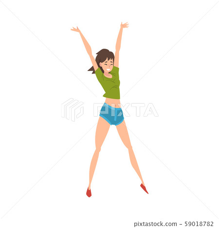 Happy Smiling Young Woman Dancing at Party Vector Illustration 59018782