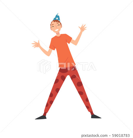 Happy Smiling Young Man Celebrating Event Wearing Party Hat Vector Illustration 59018783