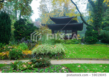 Pagoda , Japanese garden in Leverkusen town Germany Pagoda , Japanese garden in Leverkusen town Germany 59019045