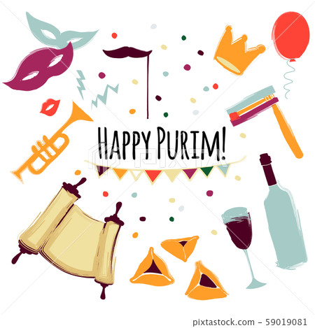 Vector illustration Happy Purim carnival set of 59019081