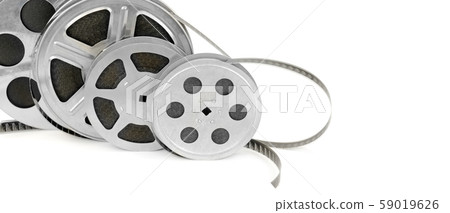 Reels with film strip isolated on a white 59019626
