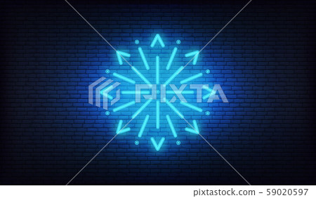 Snow icon neon. Vector glowing neon white snowflake icon 59020597