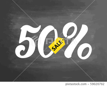 A sale discount set with 50 percents. Sale lettering on chalkboard background. illustration. Hand 59020782
